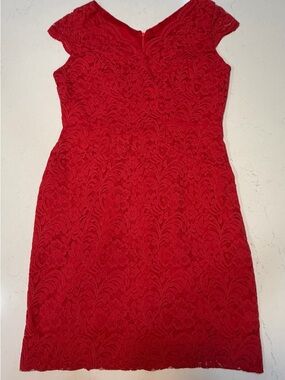 Chetta B Red Lace Cap Sleeve Mini Sheath Dress
